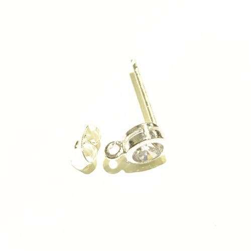 6pcs x silver plated earring stud with single rhinestone and ring