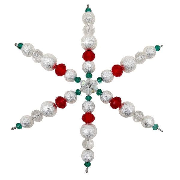 7 x Crystal and Frosted Bead Snowflake Spacer Kit Clear, Red, Green