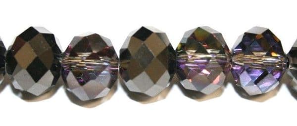 70pcs x 10mm Purple / gun metal  rondelle glass beads -- S.T05 -- 300552