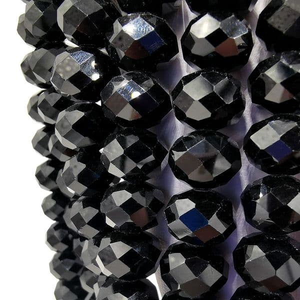 72pcs x 12mm Glass Faceted Rondelle Black 002