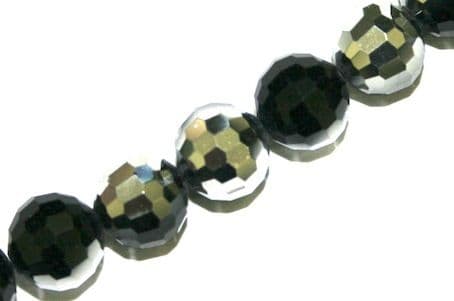 72pcs x 8mm Black / silver faceted round glass beads -- S.J -- 3005807