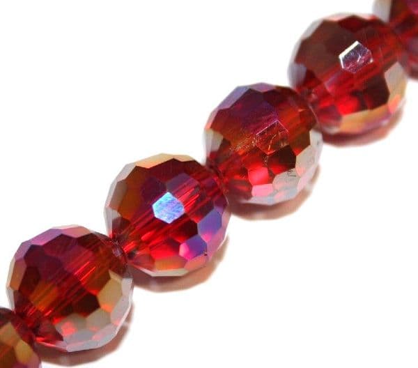 72pcs x 8mm Dark red with AB coating faceted round glass beads -- S.J -- 3005790