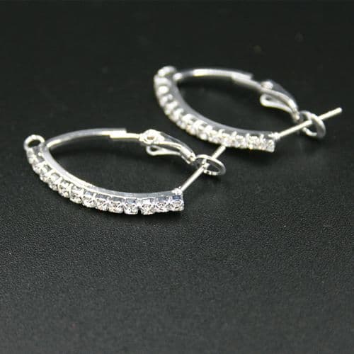 8pcs x Silver plated curved shape earring attachment with rhinestone - 8010015