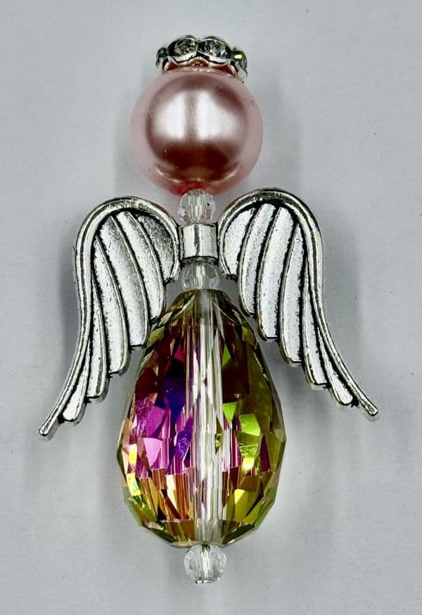 Angel Kit 5.7cm Height Pink Bead  & Iridescent Tear Drop x 10pcs