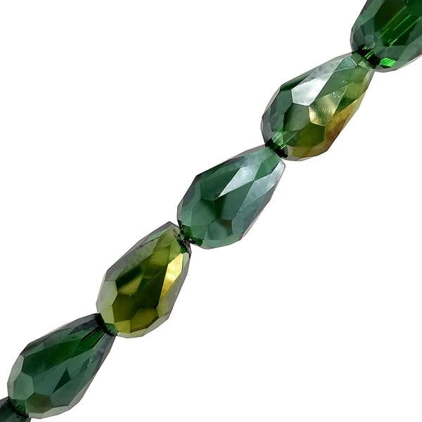 Deep Green AB Glass Faceted Pear Shape Beads 10x15mm