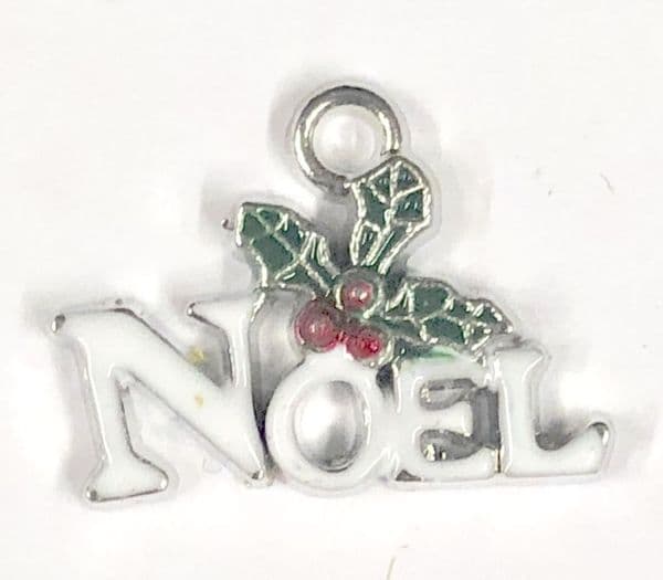 Enamel christmas noel charm white 12mm x 18mm rhodium