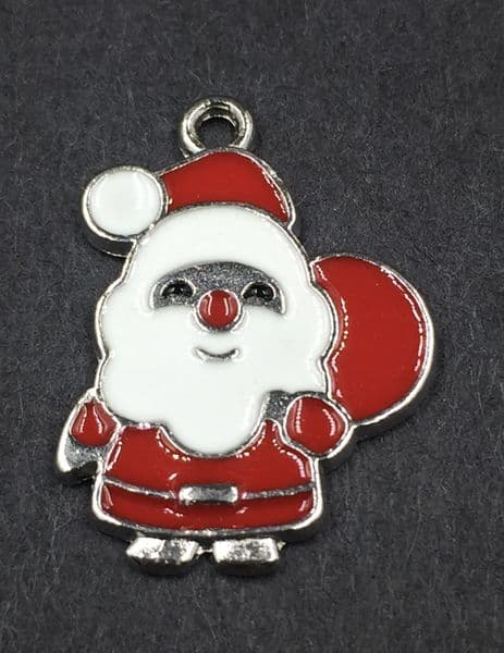 Enamel christmas santa charm with red sack - rhodium