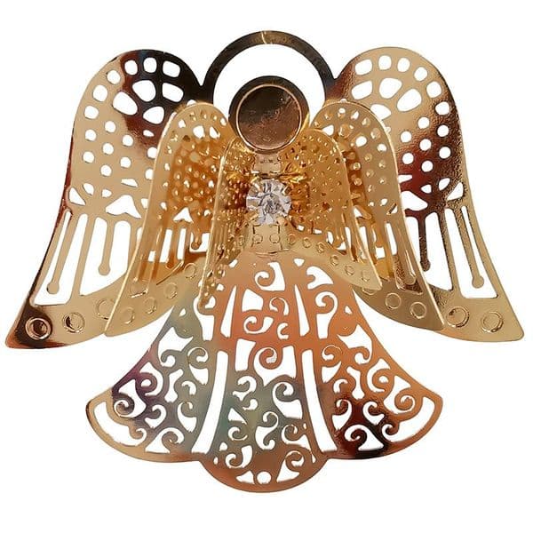Filigree Champagne Gold 3D Angel w/ Crystal Centre 48x43mm