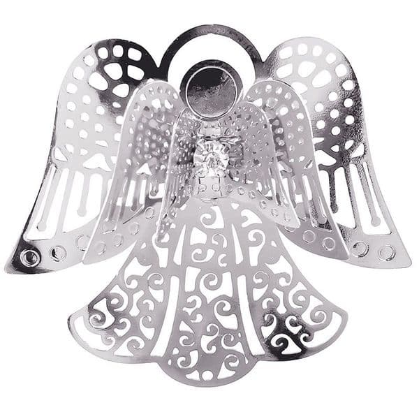 Filigree Rhodium 3D Angel w/ Crystal Centre 48x43mm