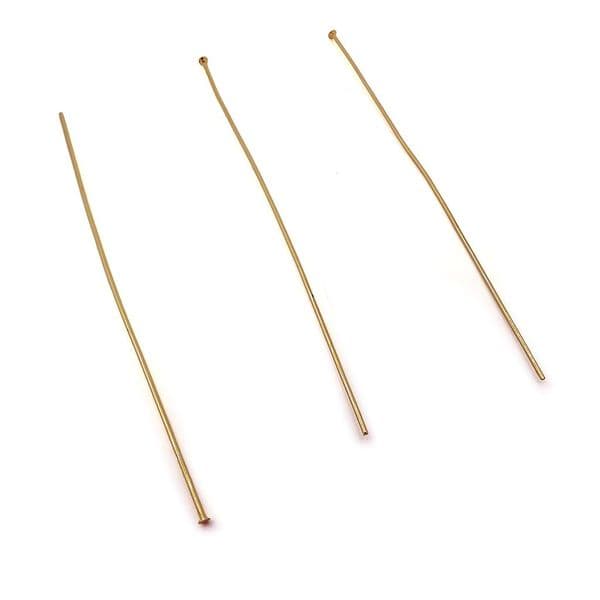 Gold Colour Head Pins, 80mm x 100pcs