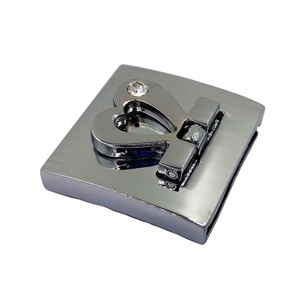 Heart, crystal fold over clasp (two sizes) silver
