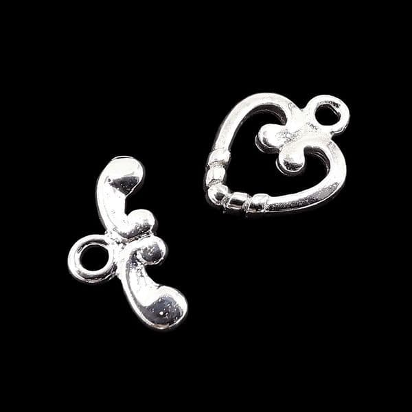 Heart Toggle Clasp Silver Plated  x 5 pcs