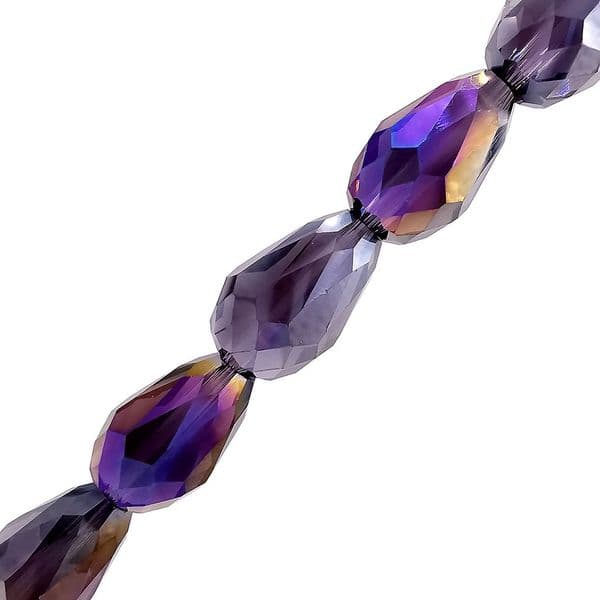 Light Purple Coated Metal Style Glass Faceted Pear Shaped Beads 10x15mm
