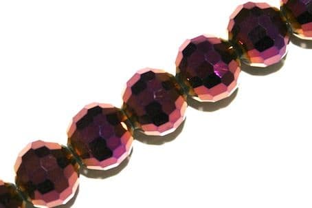 Metallic Purple 10mm 96 Facets Glass Beads x 72 Pces