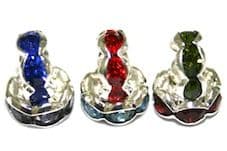 8mm Silver Plated Rhinestone Rondelle Spacers With Coloured Stones