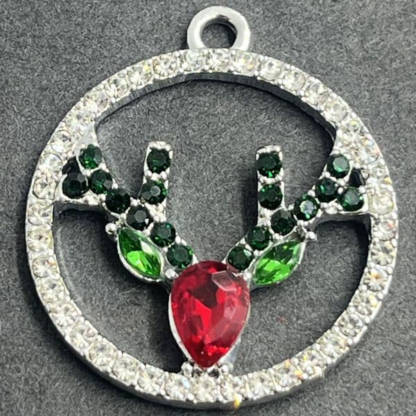 Pave Crystal Reindeer Charm Dark Green Antlers 24mm (1)