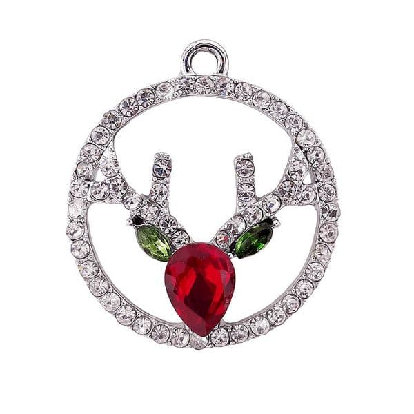 Pave Crystal Reindeer Charm w/ Red and Green Head 24mm