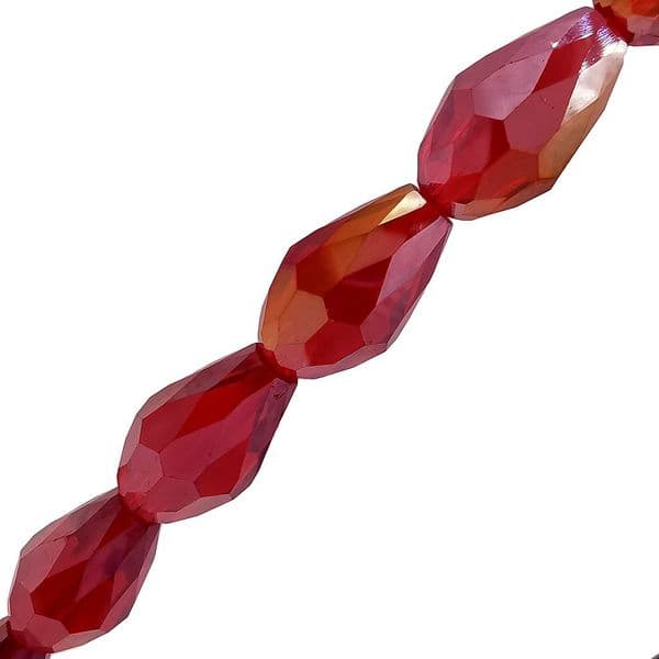 Red AB Glass Faceted Pear Shaped Beads 10mm x 15mm