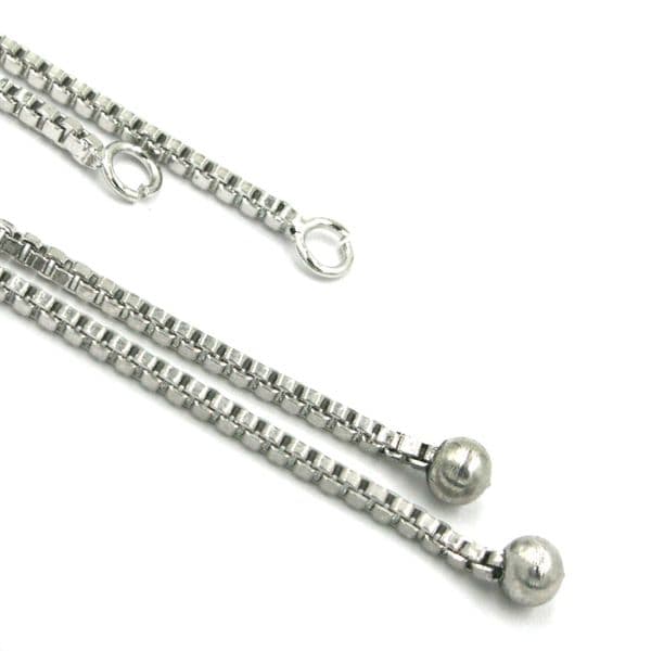 Rhodium bracelet connector with slider - 1mm x 14cm