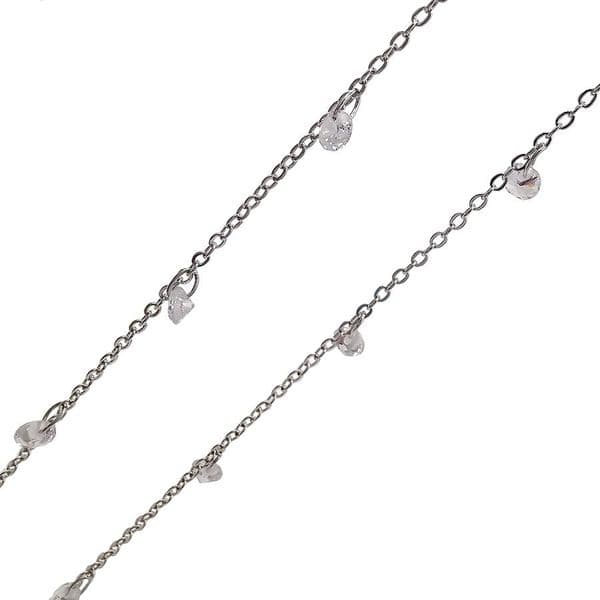 Rhodium Plated 1.5mm width Chain with Clear Crystal Charms