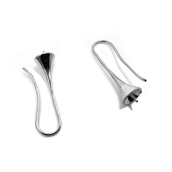 Rhodium Plated Cone Drop Earrings 26mm x 6pcs