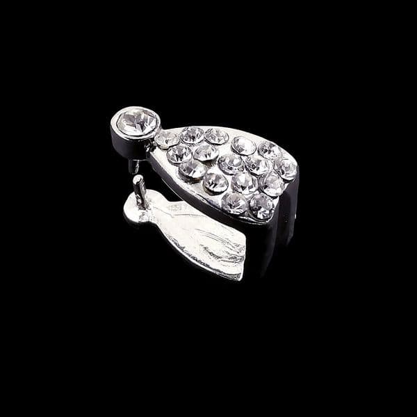 Rhodium Plated Elongated Heart Pinch Bail w/ Rhinestones 13mm x 1  pcs