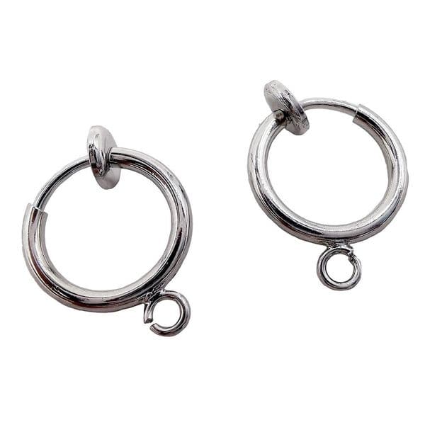 Rhodium Plated Spring Action Earrings w/ Loop 12mm x 8pcs