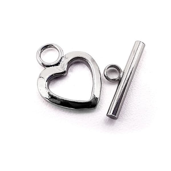 Rhodium Small Heart Toggle Clasp x 5