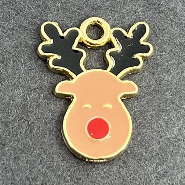 Rudolph Reindeer Head Gold Plated Enamel Charm 13x17mm