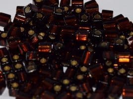 SB0005 SQUARE BEADS 4 MM DARK TOPAZ SILVER LINED* (15 grams)