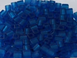 SB0149F SQUARE BEADS 4 MM MATTED TRANSP CAPRI BLUE (15 Grams)