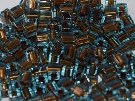 SB2642 SQUARE BEADS 4 MM COLOR LINED BLUE/BROWN (15 grams)