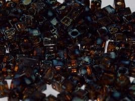 SB4502 SQUARE BEADS 4 MM PICASSO TRANSP DK.AMBER (15 grams)