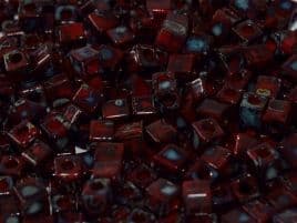 SB4513 SQUARE BEADS 4 MM PICASSO OPAQUE RED GARNET (15 grams)