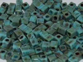SB4514 SQUARE BEADS 4 MM PICASSO OPQ SEAFOAM GREEN (15 grams)