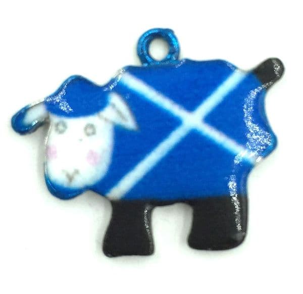 Scottish charm - Blue and white Saltire flag - Dolly the sheep - 17mm x 21mm
