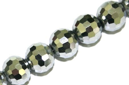 Silver 10mm 96 Facets Glass Beads x 72 Pces