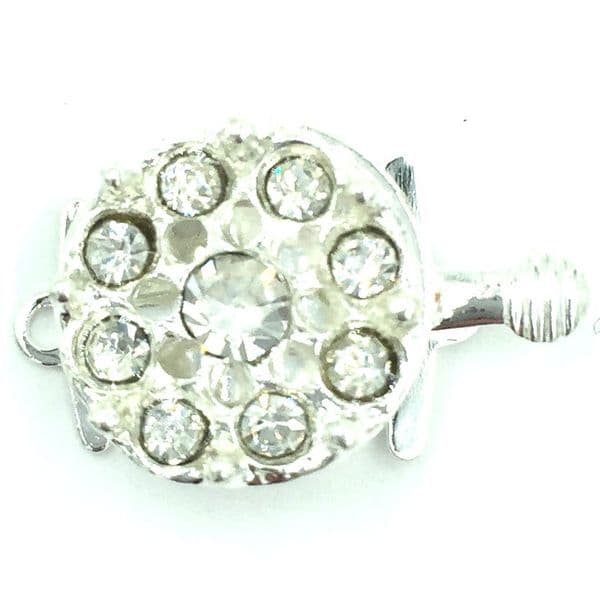 Silver plated 9 crystal flat cluster sliding clasp 13mm single strand