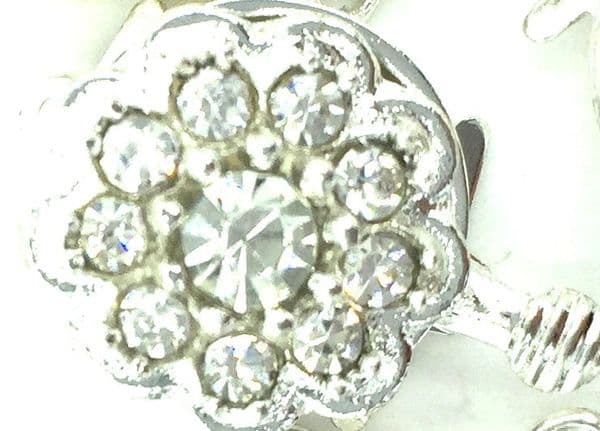 Silver plated 9 crystal raised flower cluster sliding clasp 13mm single strand