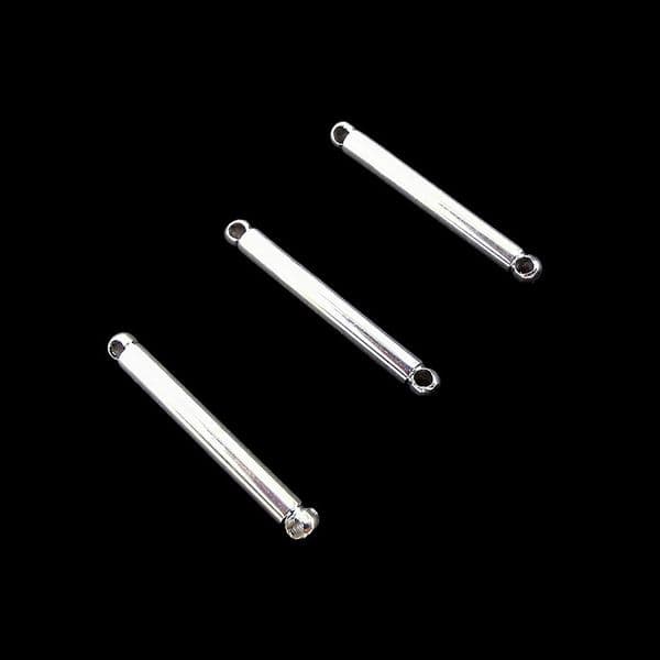 Silver Plated Connector Bar Round  Plus Two Holes 2mm x 27mm x 4pcs