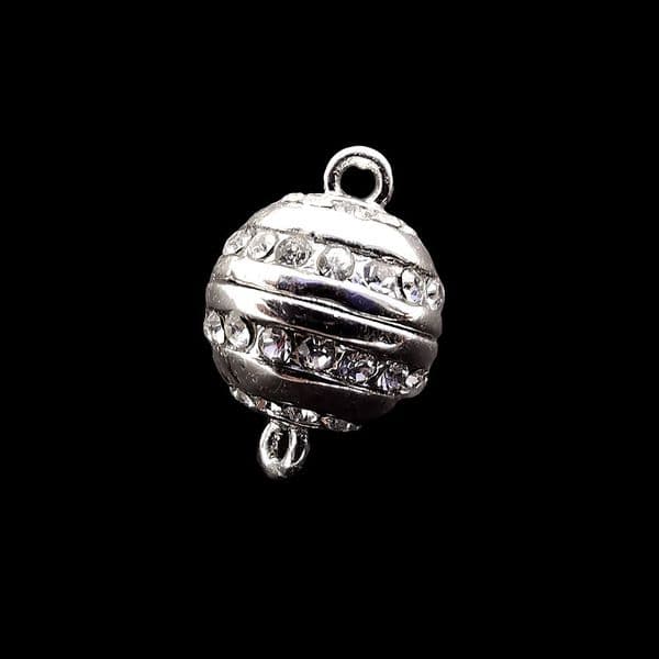 Silver Plated Magnetic Clasp, Ball with Rhinestones 8.5mm x  1pcs