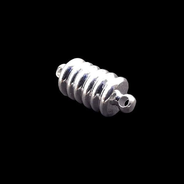 Silver Plated Ridged Magnetic Barrel Clasp 7mm x 18mm x  4 pcs