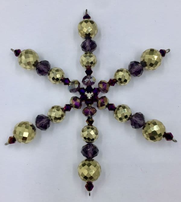 Snowflake kit ( 4.5 inches)  -purple-gold-crystals- 2101 - makes 7 pieces £2.14 each