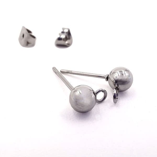 Stainless Steel Stud Earring ball with ring 5mm x 8 pcs