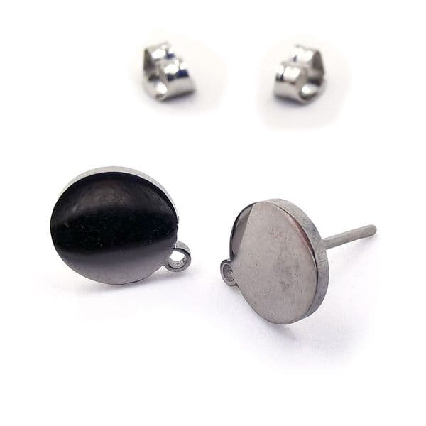 Stainless Steel Stud Earring Circle Plate Sets with ring x 8 pcs