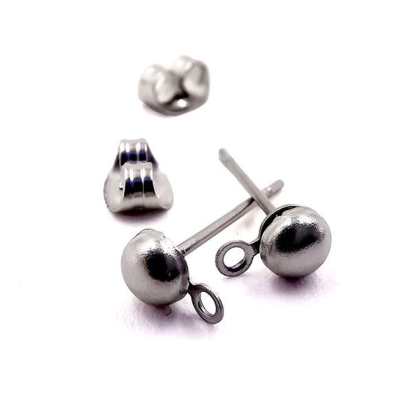 Stainless Steel Stud Earring Half Round 4mm x 8 pcs