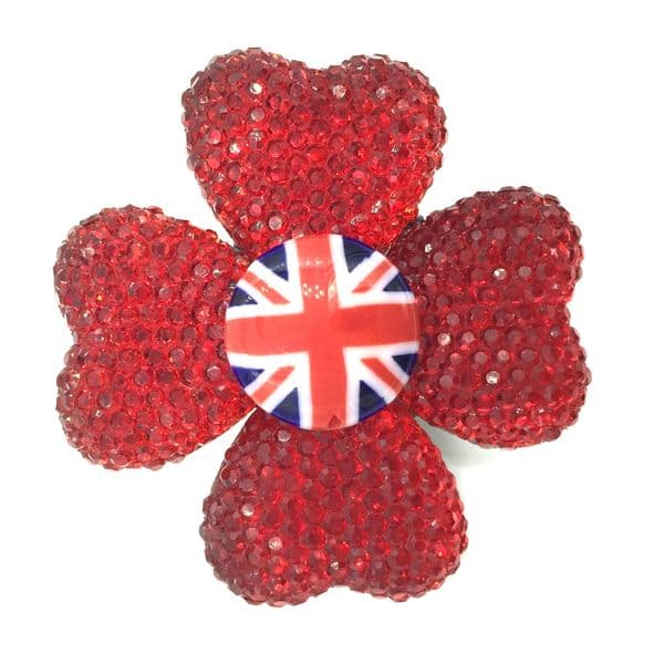 Union Jack Remembrance Poppy Brooch - 42mm