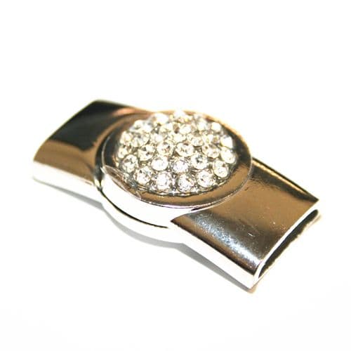 wc045 1pce xRhodium plated magnetic clasp with rhinestone round centre clear crystals