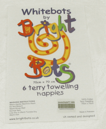 Bright Bots Terry Nappies - pack of 6