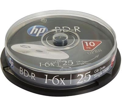 10 Genuine HP 69321 Bluray 25GB 6x BD-R SL Blank Discs Spindle Taiwan